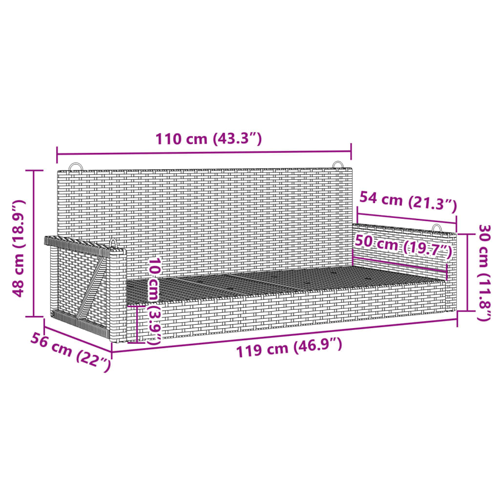 Panchina A Dondolo 119X56X48 Cm In Polyrattan