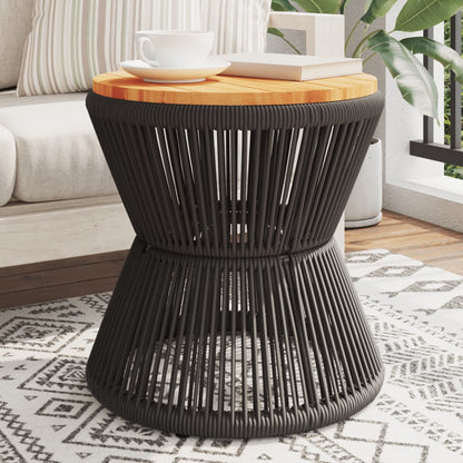 Tavolino Base In Filo Metallico Nero Ø 45X44 Cm Massello Acacia Impregnato Naturale