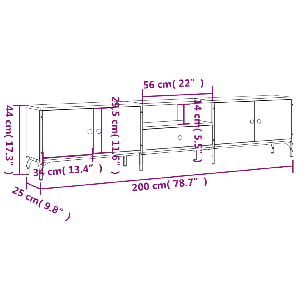Mobile Tv Cassetto 200X25X44 Cm Legno Multistrato