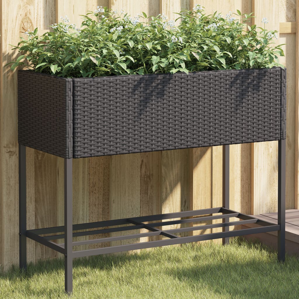 Fioriera Da Giardino Con Ripiano Nera In Polyrattan