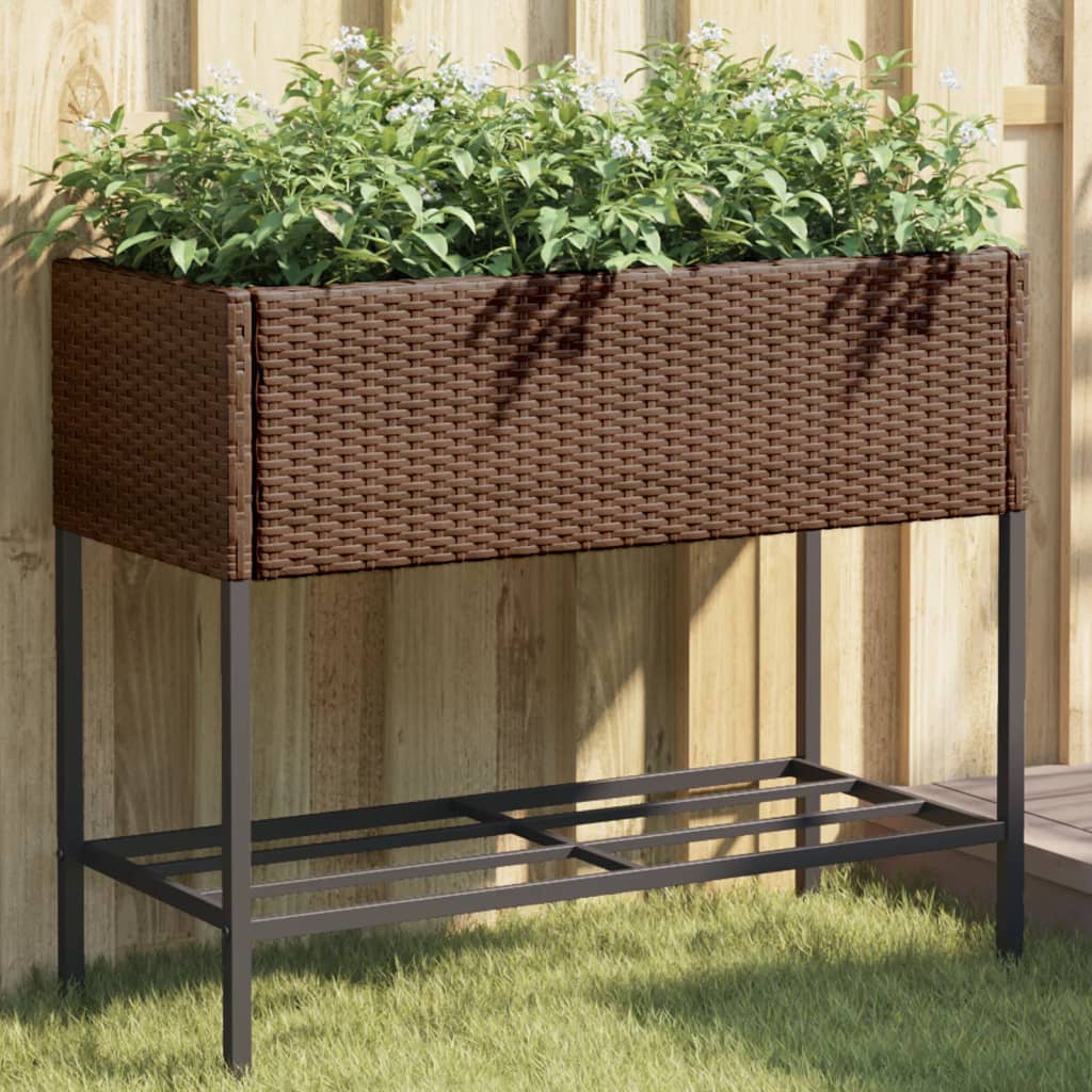 Fioriera Da Giardino Con Ripiano Nera In Polyrattan