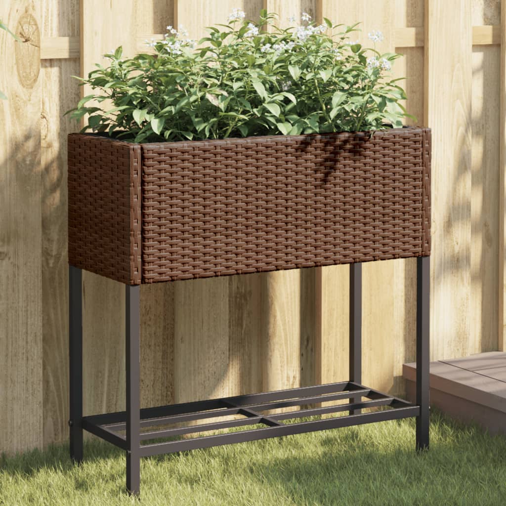 Fioriera Da Giardino Con Ripiano Nera In Polyrattan