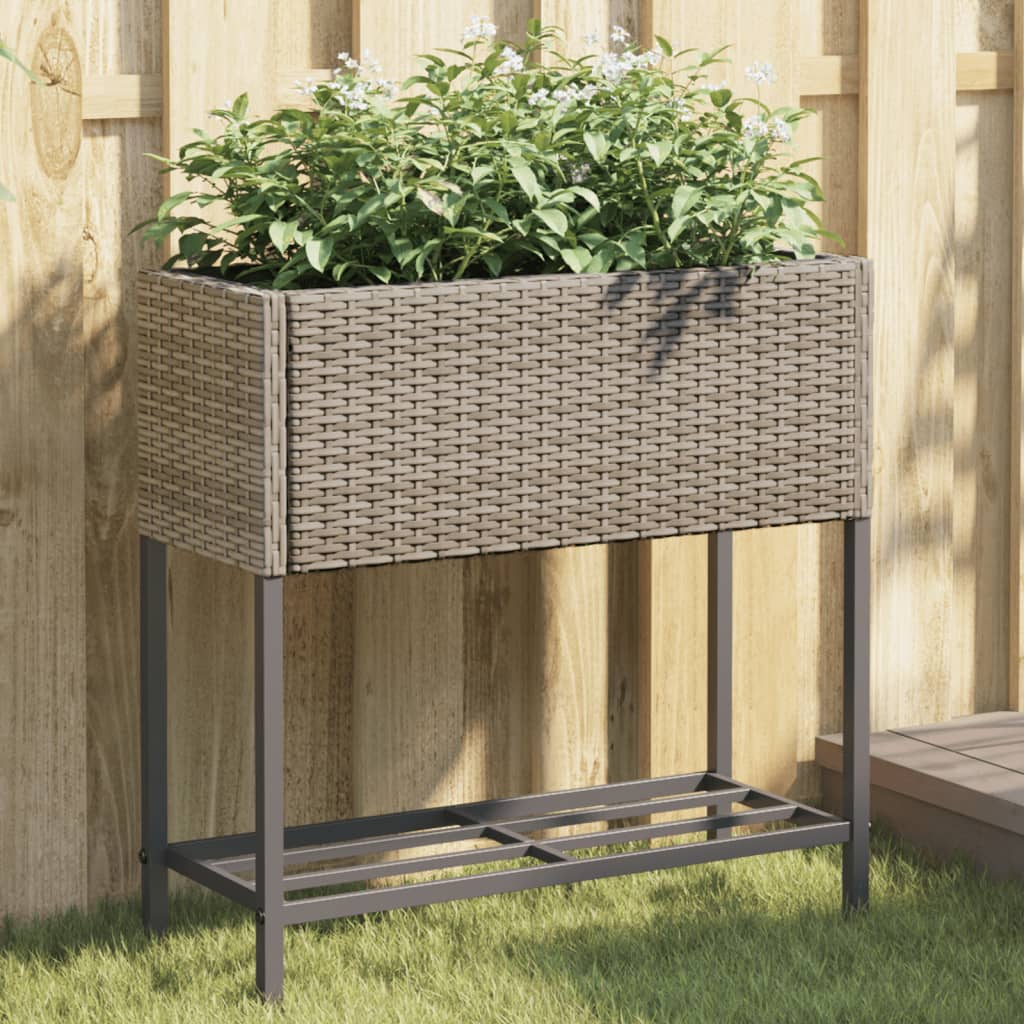 Fioriera Da Giardino Con Ripiano Nera In Polyrattan
