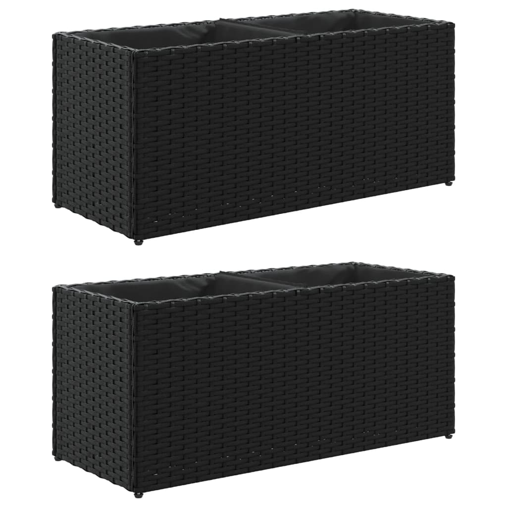 Fioriere Da Giardino Con 2 Vasi Nere In Polyrattan