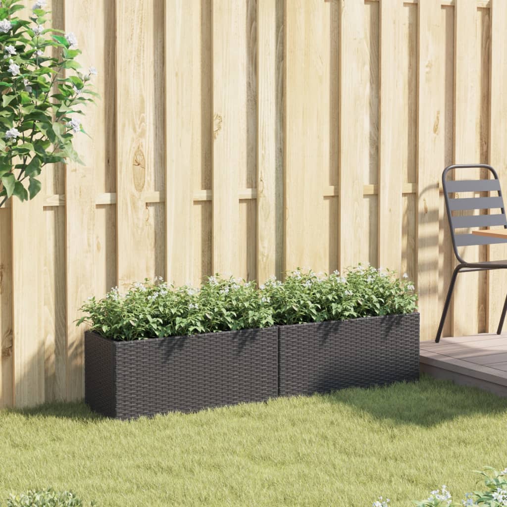 Fioriere Da Giardino Con 2 Vasi Nere In Polyrattan