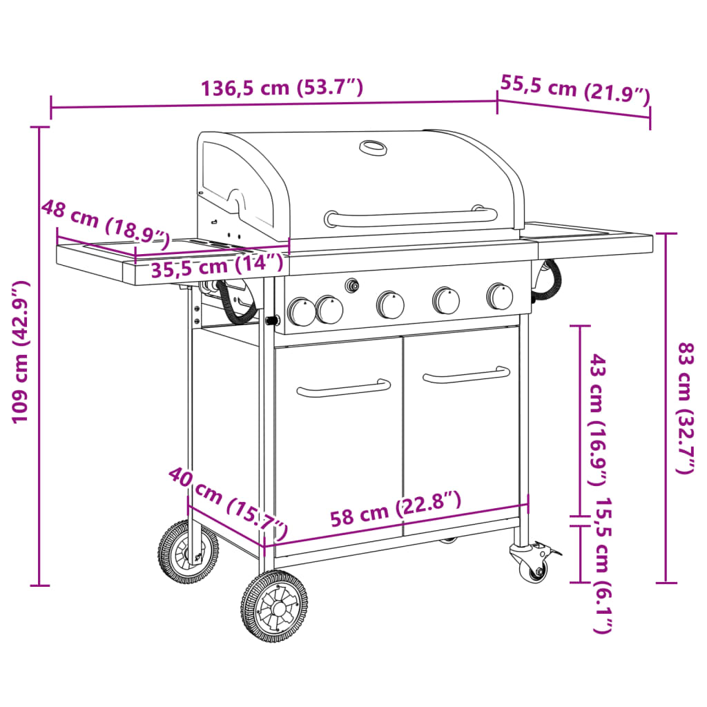 Griglia Barbecue A Gas Con 5 Bruciatori Nero In Acciaio
