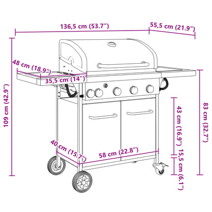 Griglia Barbecue A Gas Con 5 Bruciatori Nero In Acciaio