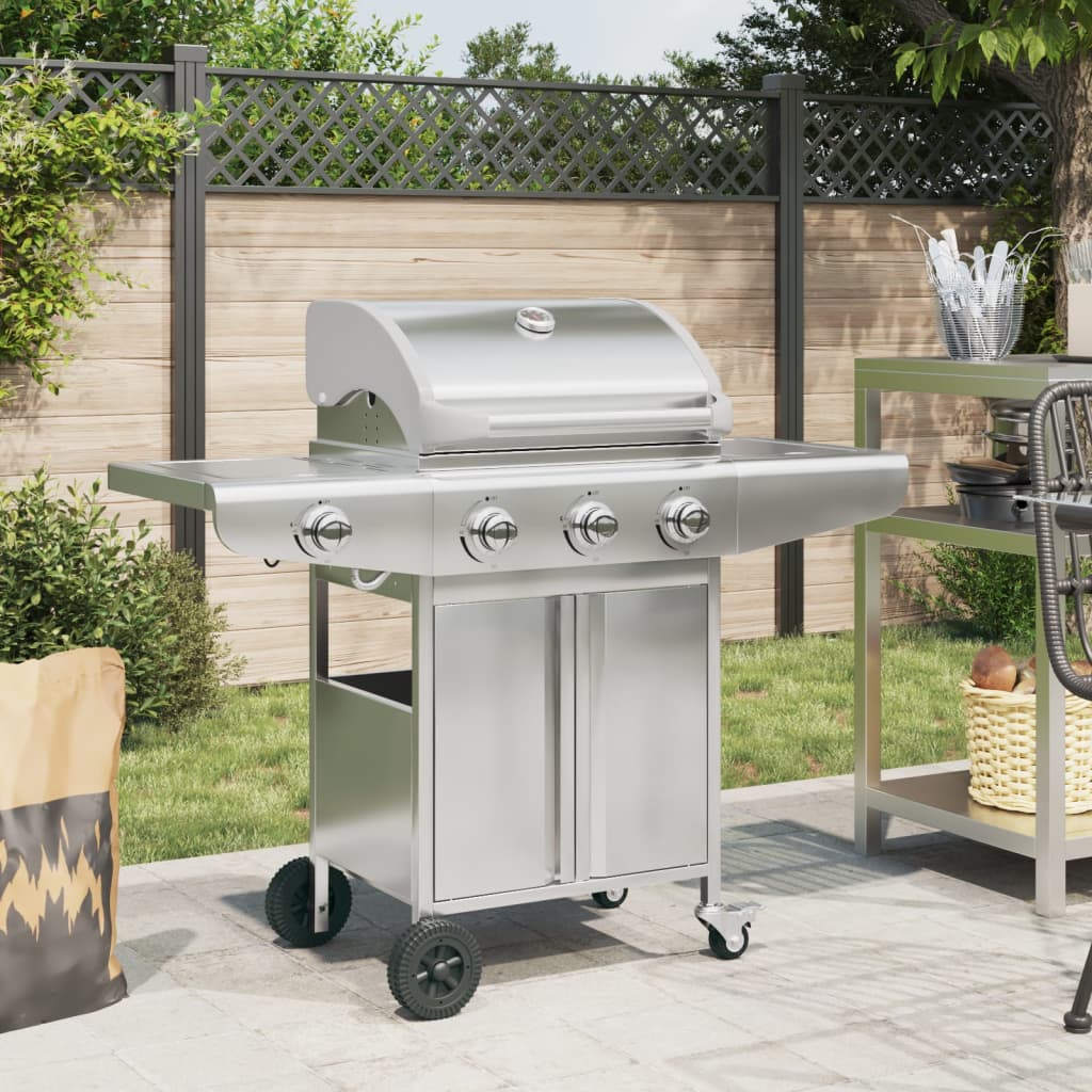 Griglia Barbecue A Gas Con 4 Bruciatori Argento In Acciaio
