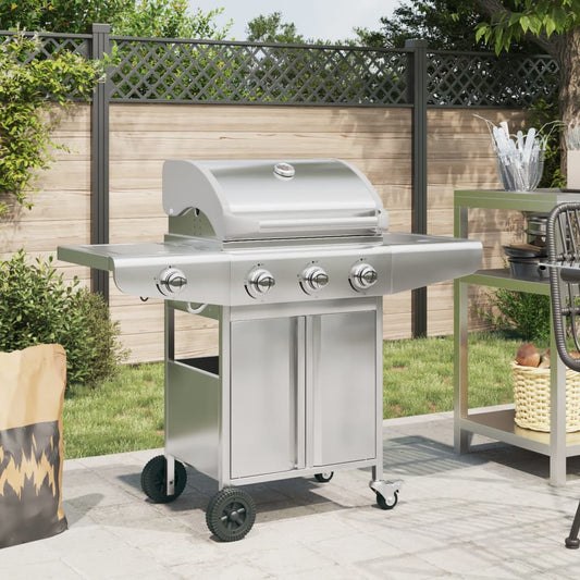 Griglia Barbecue A Gas Con 4 Bruciatori Argento In Acciaio