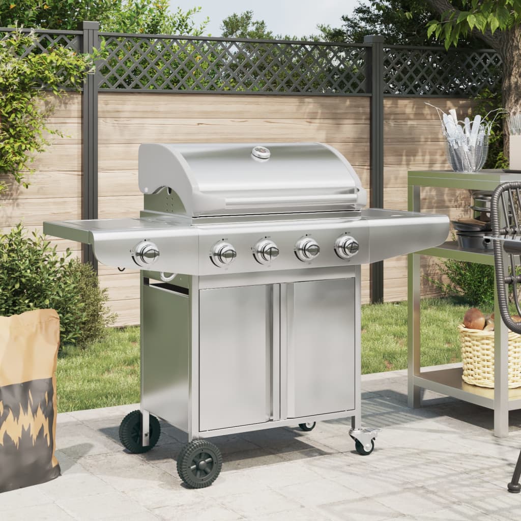 Griglia Barbecue A Gas Con 5 Bruciatori Argento In Acciaio