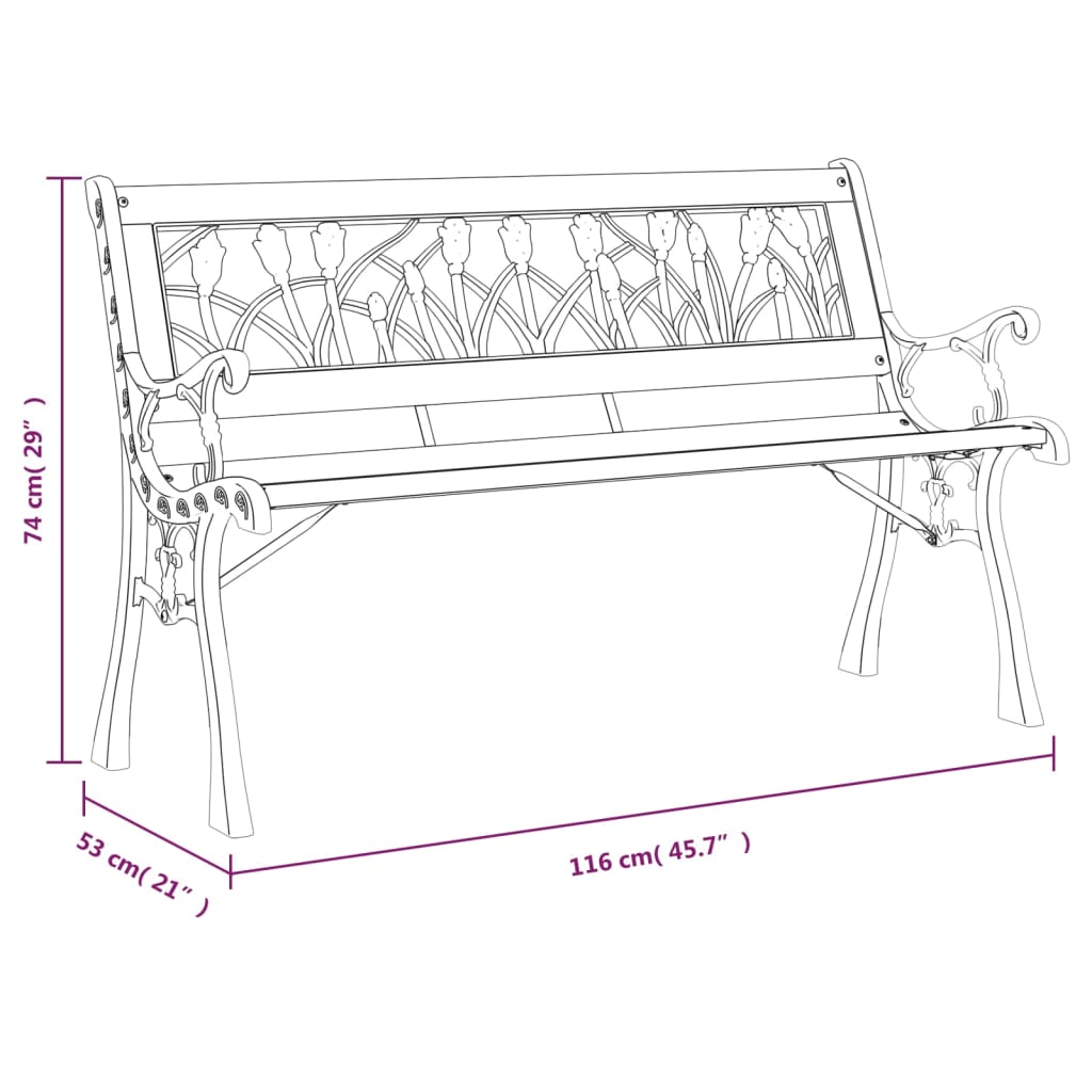 Panca Da Giardino 116 Cm In Legno Massello Di Abete E Acciaio