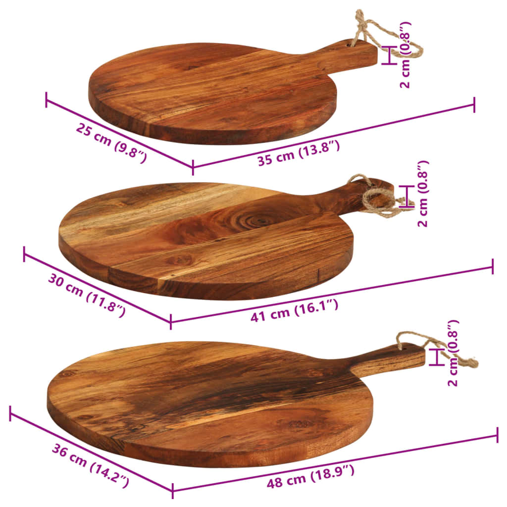 Tagliere 3Pz In Legno Massello Di Acacia