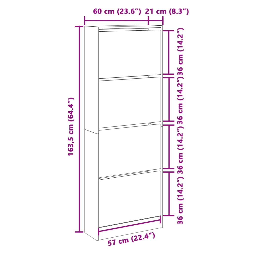 Scarpiera 60X21X163,5 Cm In Legno Multistrato Grigio Cemento