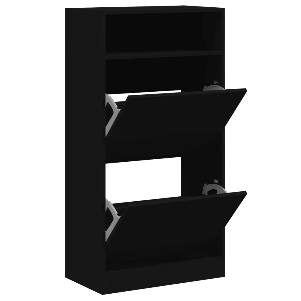 Scarpiera Nera 60X34X116 Cm In Legno Multistrato