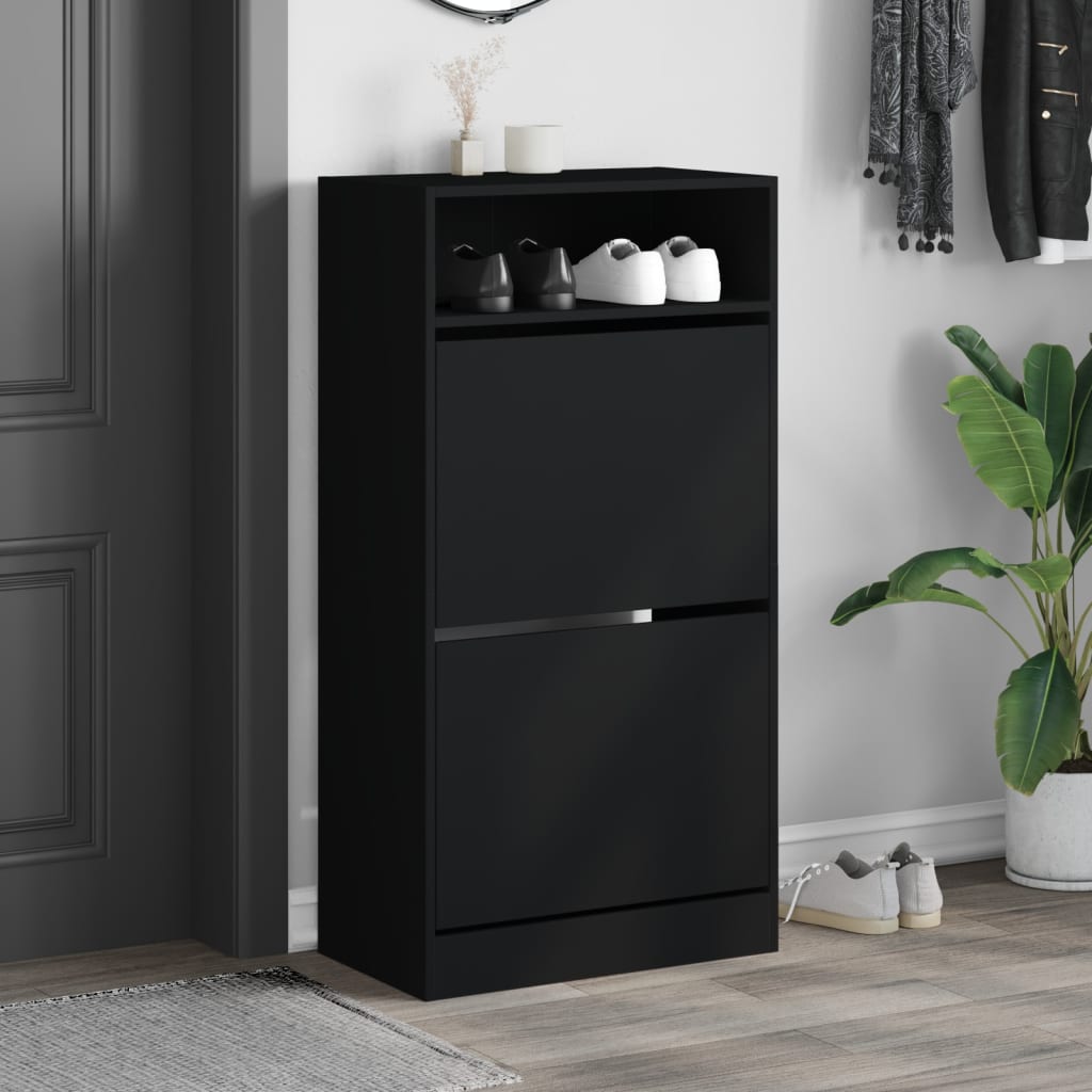 Scarpiera Nera 60X34X116 Cm In Legno Multistrato