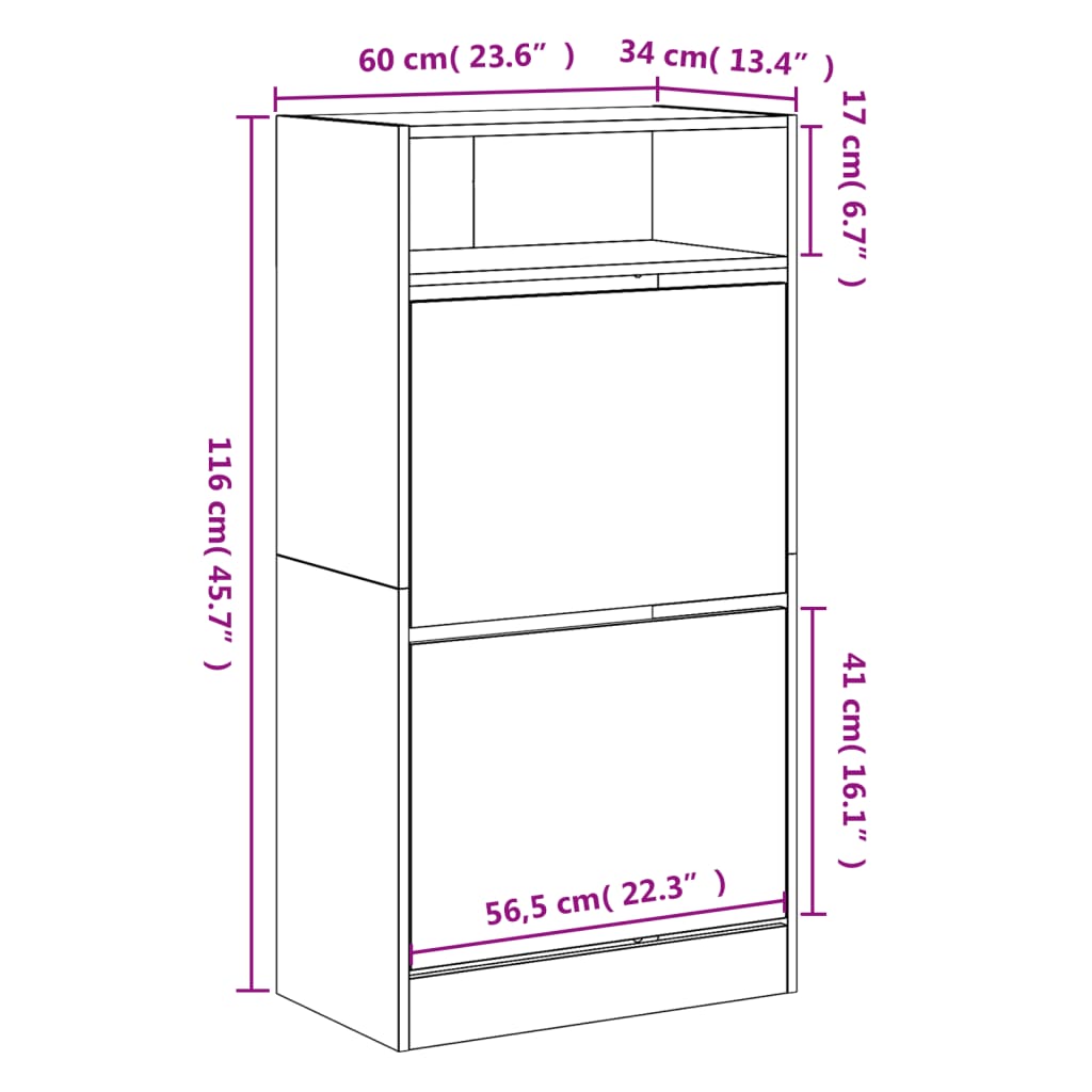 Scarpiera Nera 60X34X116 Cm In Legno Multistrato