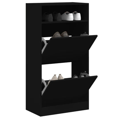 Scarpiera Nera 60X34X116 Cm In Legno Multistrato