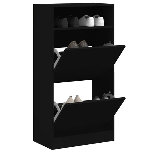 Scarpiera Nera 60X34X116 Cm In Legno Multistrato