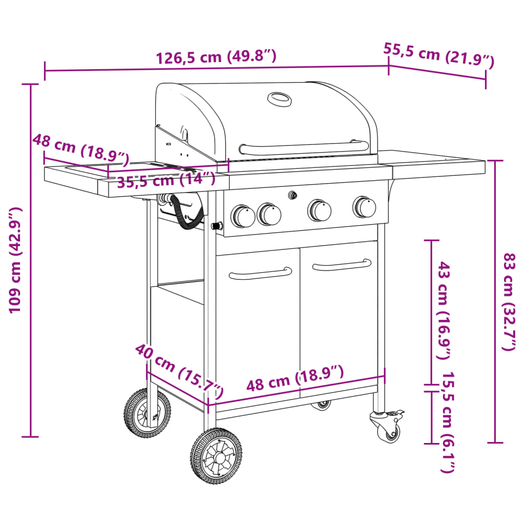 Griglia Barbecue A Gas Con 4 Bruciatori Nero In Acciaio