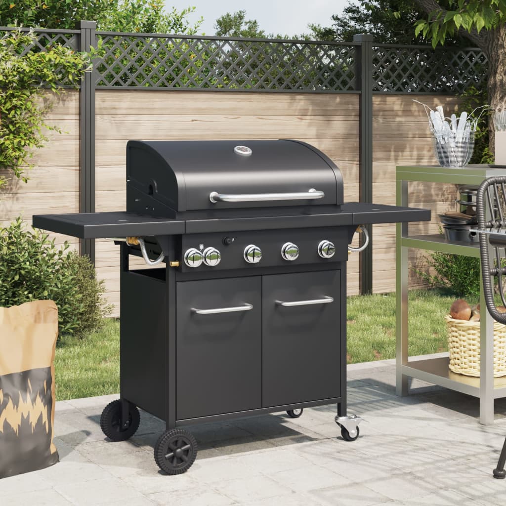 Griglia Barbecue A Gas Con 4 Bruciatori Nero In Acciaio