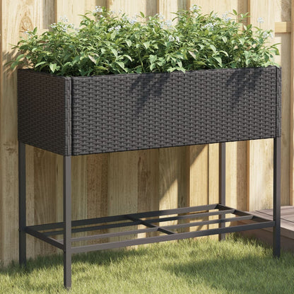 Fioriera Da Giardino Con Ripiano Nera In Polyrattan