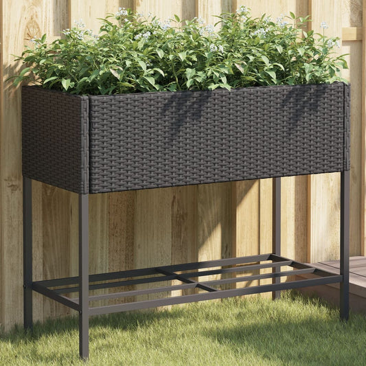 Fioriera Da Giardino Con Ripiano Nera In Polyrattan