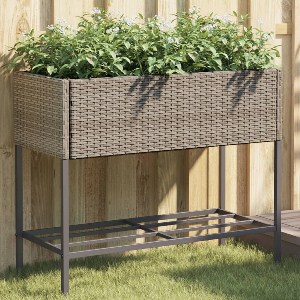 Fioriera Da Giardino Con Ripiano Nera In Polyrattan