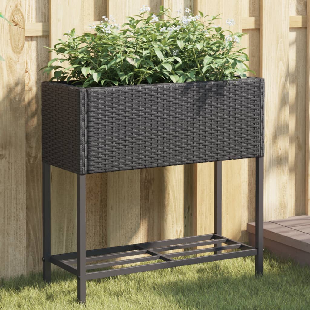 Fioriera Da Giardino Con Ripiano Nera In Polyrattan
