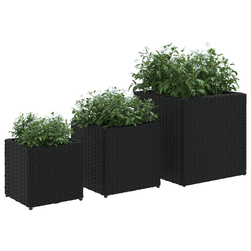 Fioriere Da Giardino 3 Pz Nere In Polyrattan