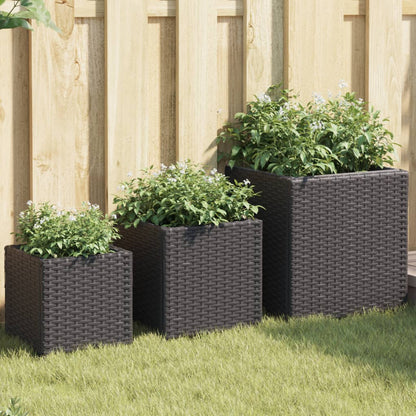 Fioriere Da Giardino 3 Pz Nere In Polyrattan