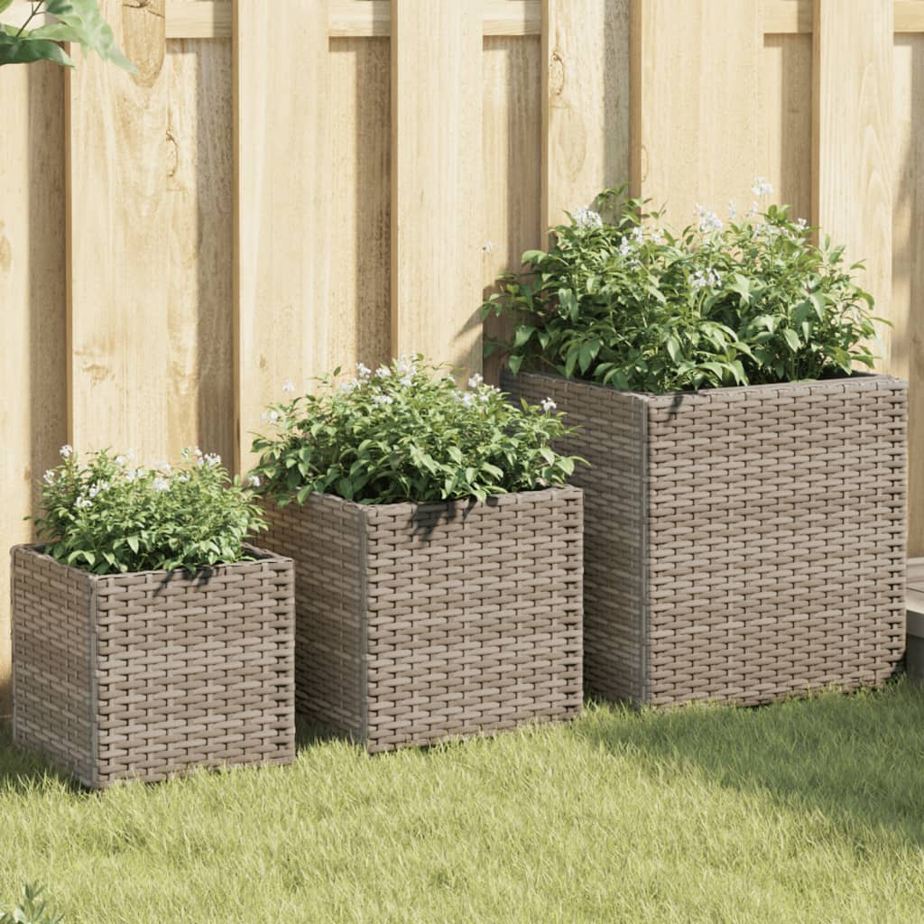 Fioriere Da Giardino 3 Pz Nere In Polyrattan