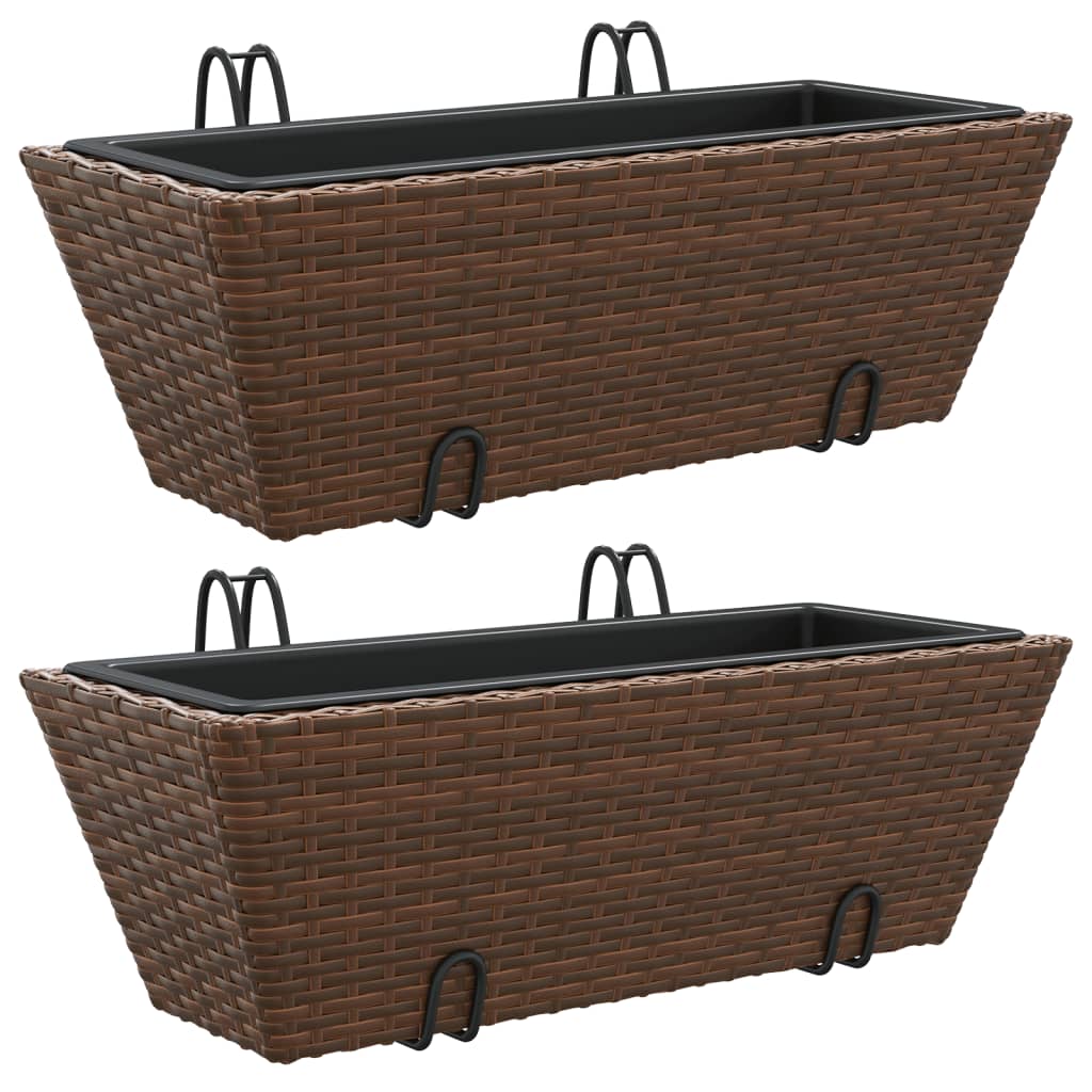 Fioriere Con Ganci 2 Pz Marroni In Polyrattan