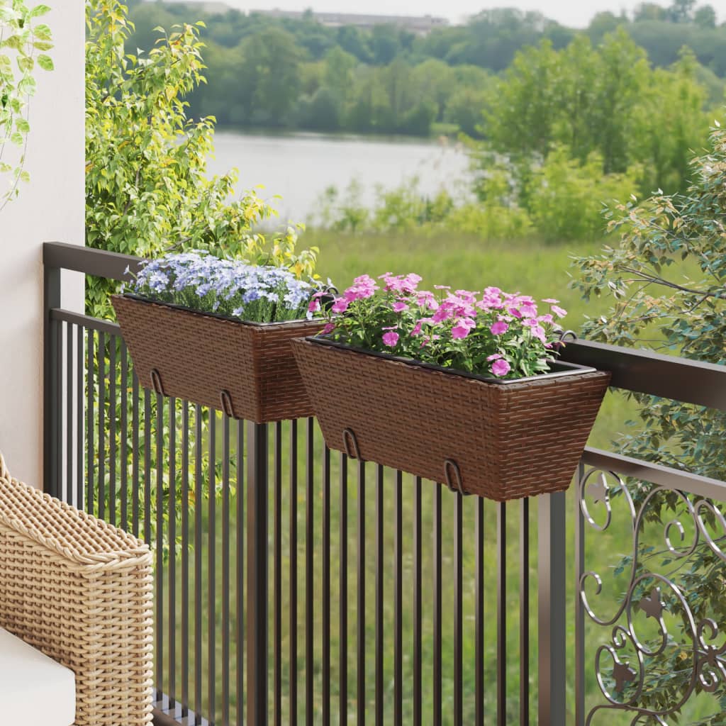 Fioriere Con Ganci 2 Pz Marroni In Polyrattan