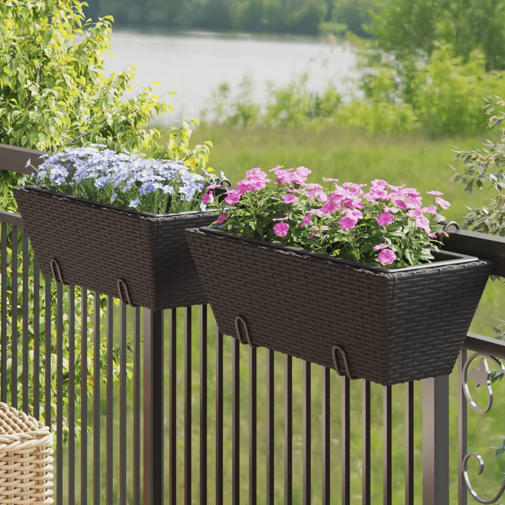 Fioriere Con Ganci 2 Pz Marroni In Polyrattan