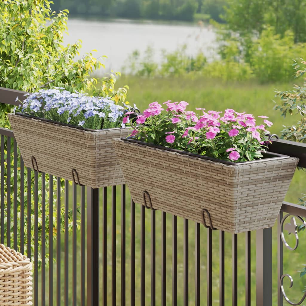 Fioriere Con Ganci 2 Pz Marroni In Polyrattan