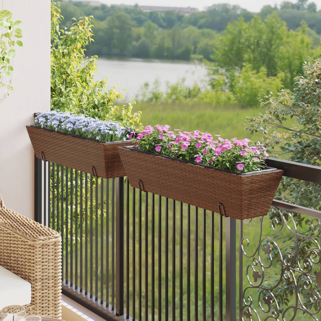 Fioriere Con Ganci 2 Pz Marroni In Polyrattan