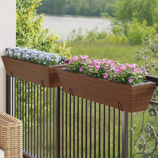 Fioriere Con Ganci 2 Pz Marroni In Polyrattan