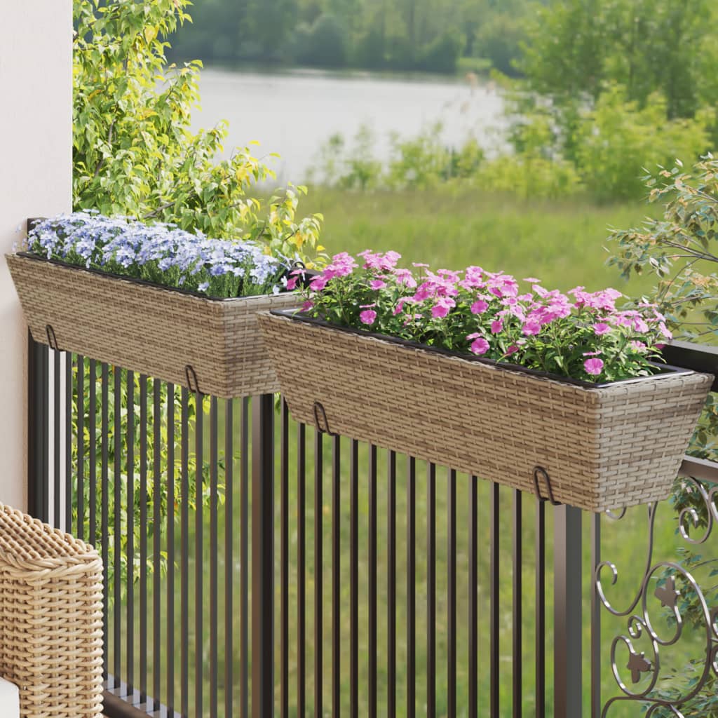 Fioriere Con Ganci 2 Pz Marroni In Polyrattan