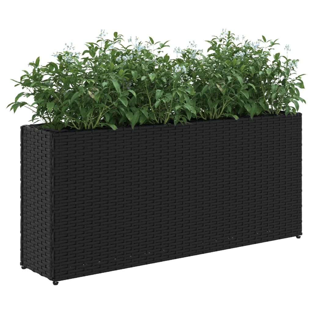 Fioriera Da Giardino Con 2 Vasi Nera 90X20X40 Cm In Polyrattan