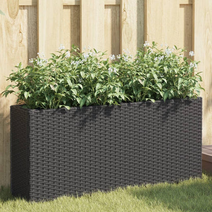 Fioriera Da Giardino Con 2 Vasi Nera 90X20X40 Cm In Polyrattan