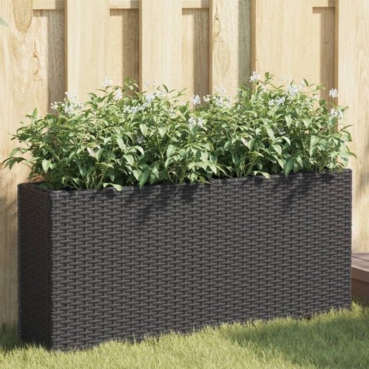Fioriera Da Giardino Con 2 Vasi Nera 90X20X40 Cm In Polyrattan