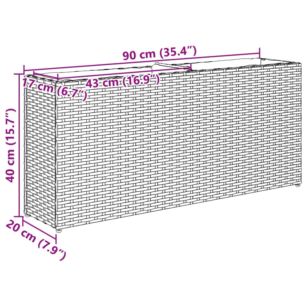 Fioriera Con 2 Vasi 90X20X40 Cm In Polyrattan