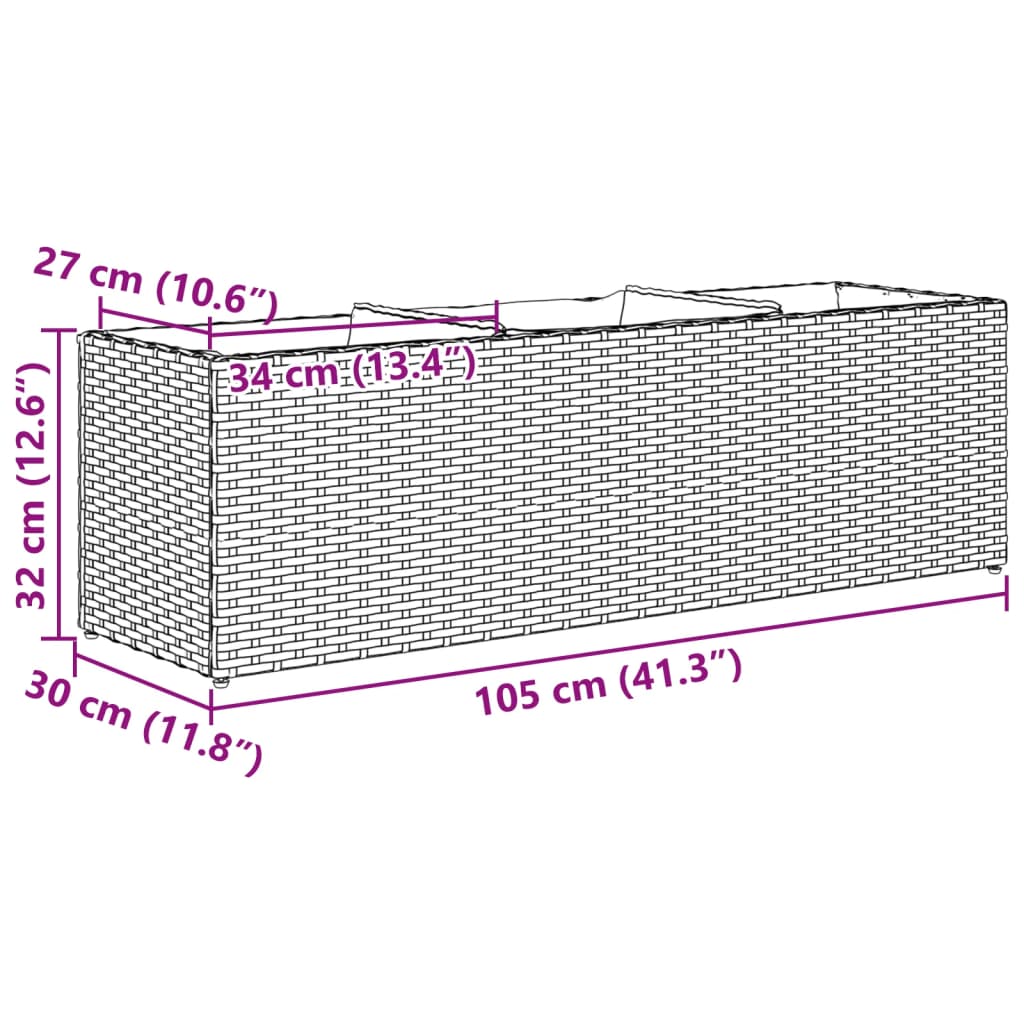 Fioriera Da Giardino Con 3 Vasi Grigia Polyrattan