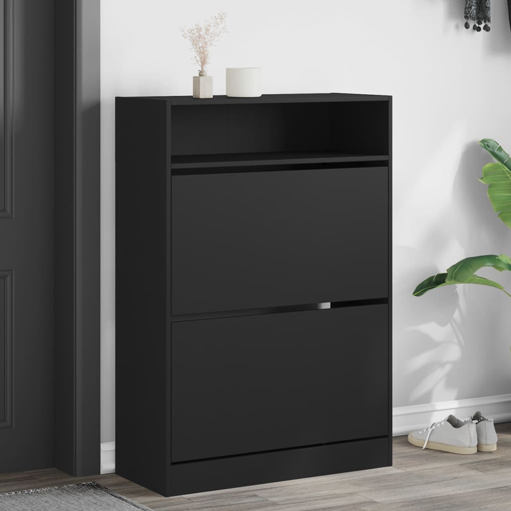 Scarpiera Nera 60X34X116 Cm In Legno Multistrato