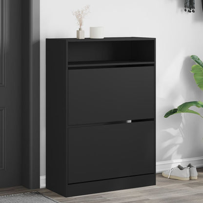 Scarpiera Nera 60X34X116 Cm In Legno Multistrato