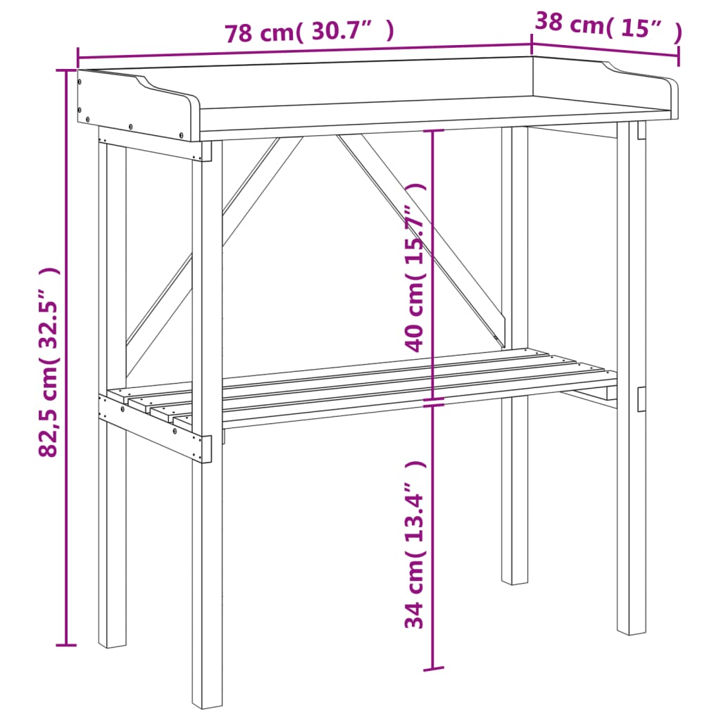 Tavolo Piante Con Ripiano 78X38X,82,5Cm Massello Abete