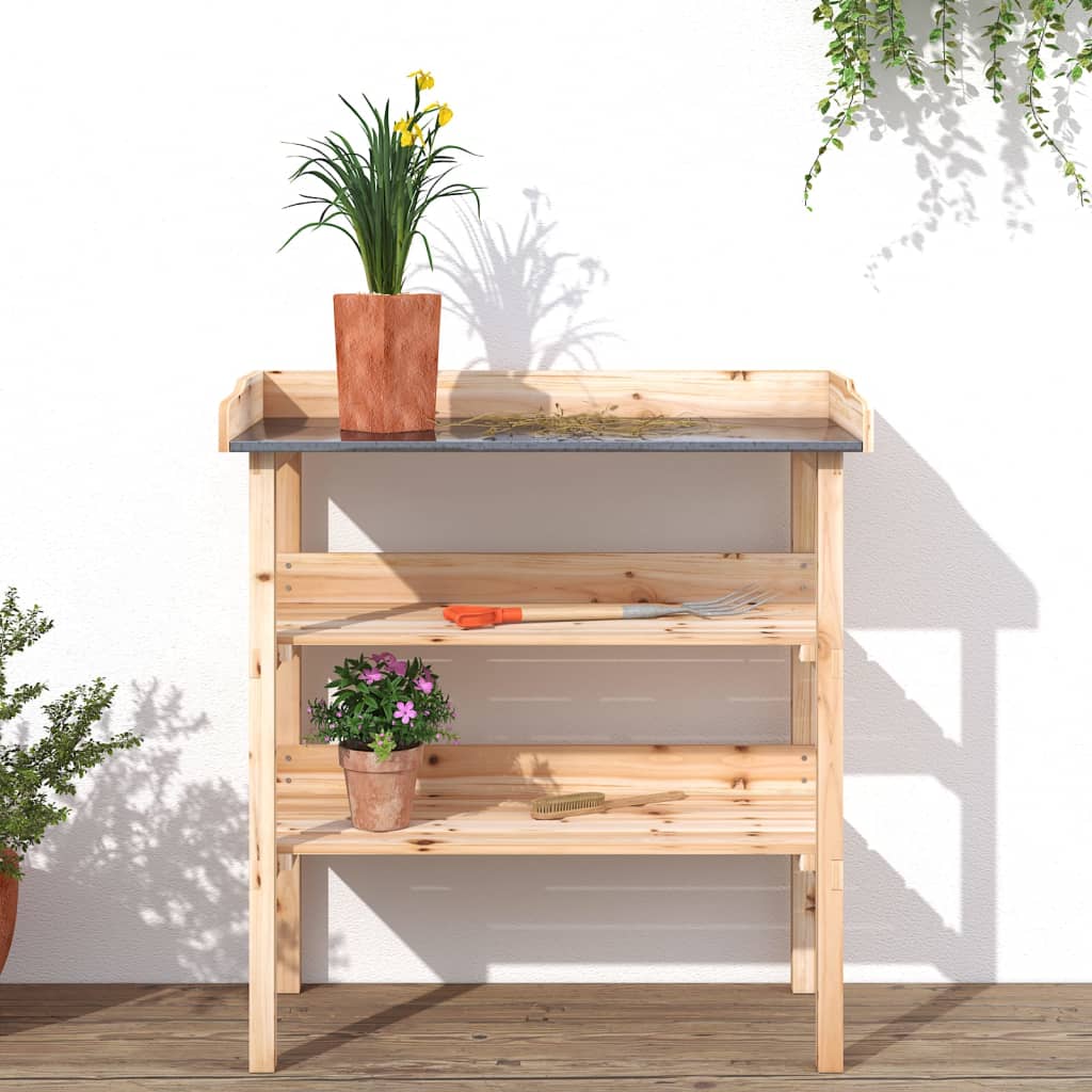 Tavolo Piante Con Ripiani 78X38X,82,5Cm Legno Massello Abete
