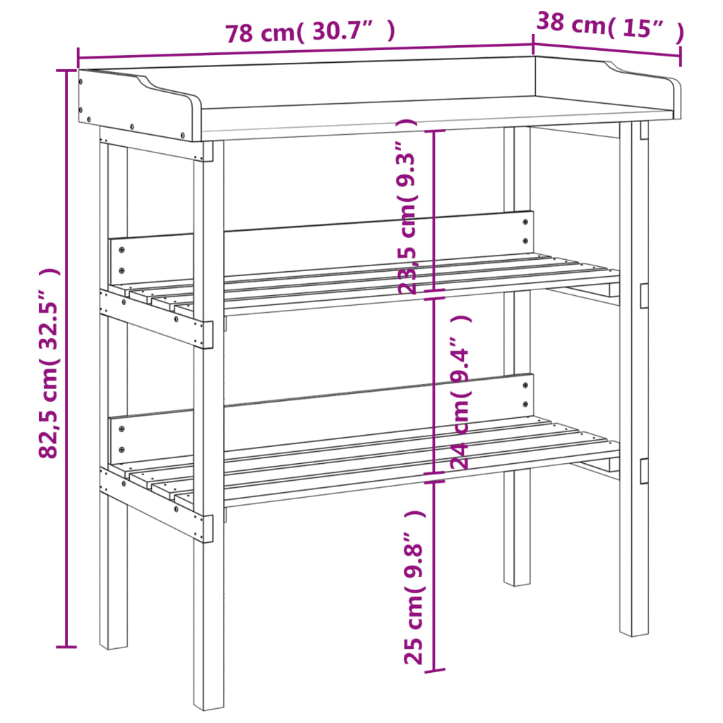Tavolo Piante Con Ripiani 78X38X,82,5Cm Legno Massello Abete