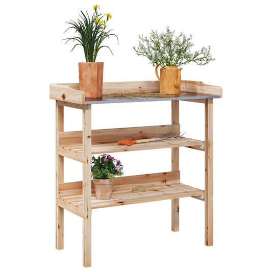 Tavolo Piante Con Ripiani 78X38X,82,5Cm Legno Massello Abete