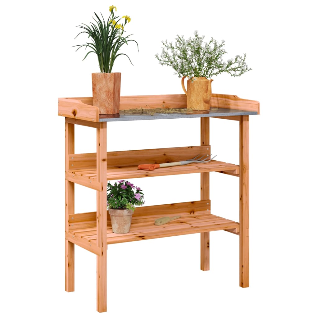 Tavolo Piante Con Ripiani 78X38X,82,5Cm Legno Massello Abete